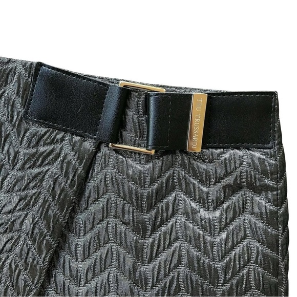 Tru Trussardi Metallic Wrap Leather Buckle Mini Skirt Silver Size IT40 US6 Small - Picture 4 of 7